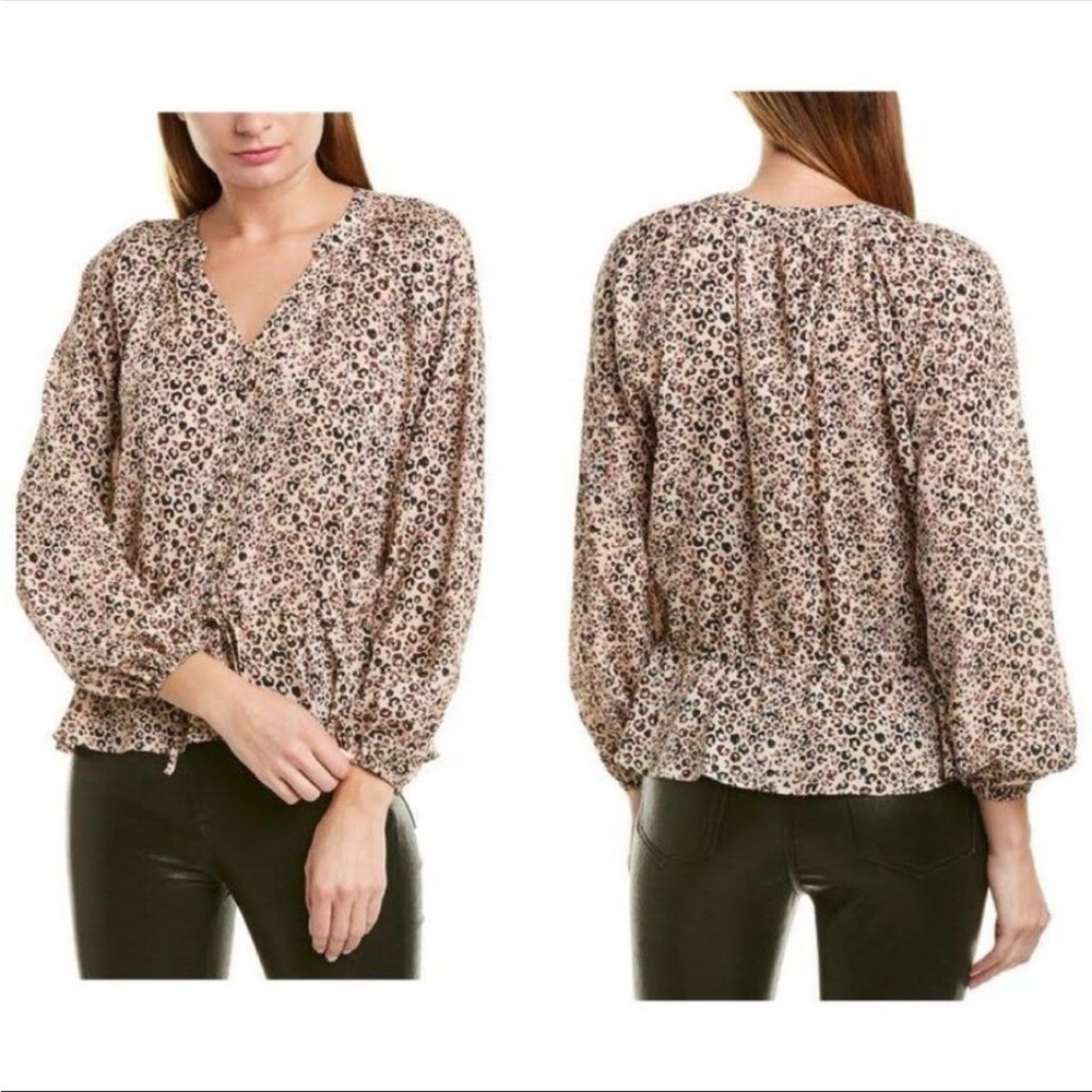 Parker Mini Camel Jungle Peasant V-Neck Peplum Blouse Brown